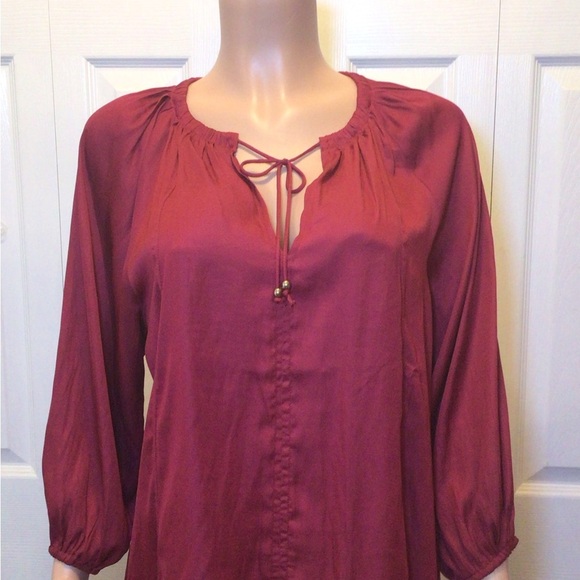 Day + Moon Womens Dark Red Boho Peasant Top Size Small - Picture 2 of 7